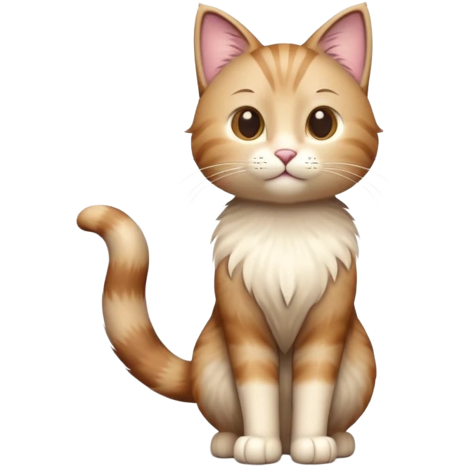 standing cat with tail raised, soft brown and beige colors, friendly calm expression, natural pose, warm lighting, soft 3D look emoji