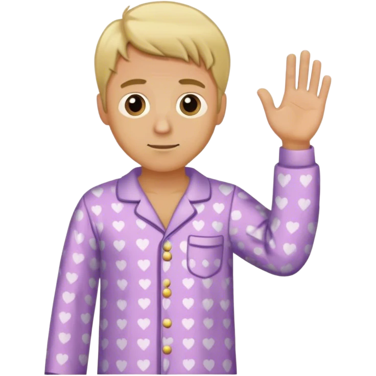 a blonde man with pjamas put his one hand to the left of his chest , emoji