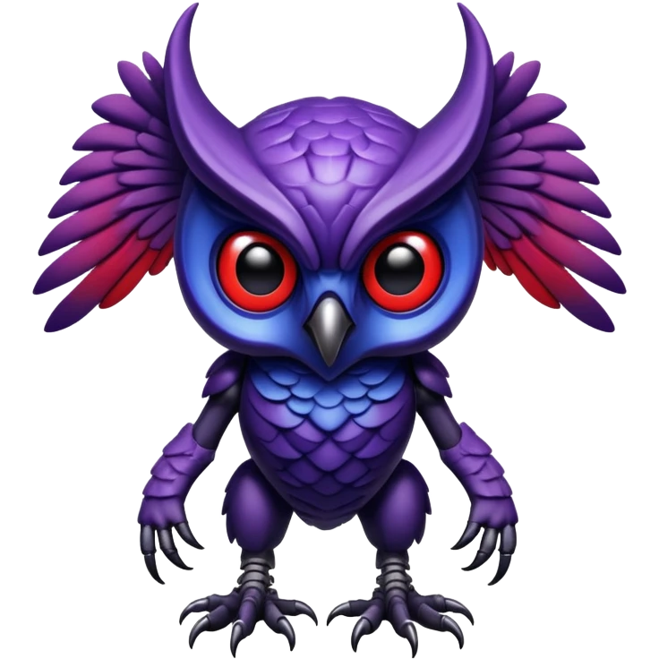 Owl xenomorph hybrid front facing full body dark purple and blue and red emoji