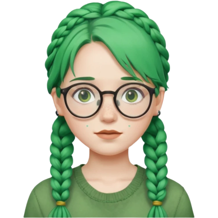 girl with green hairs, braids and spectacle, big visible braids  emoji