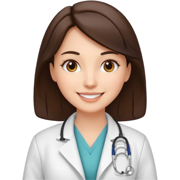 aesthetic emoji of a brunette woman with a white coat doctor emoji