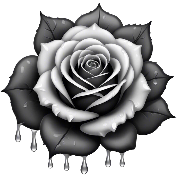 black rose greyscale colors, blood droplets emoji