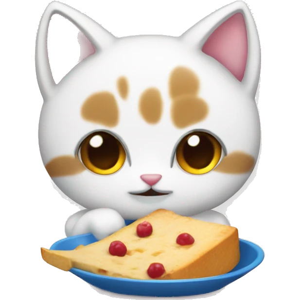 Gatito blanco cute comiendo fresitas emoji