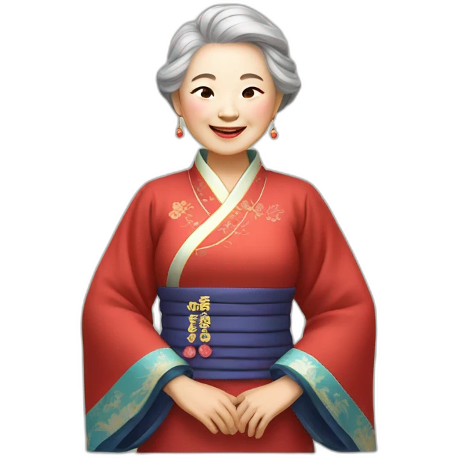 Chinese senior lady with nice smile dress traditional Chinese dress emoji