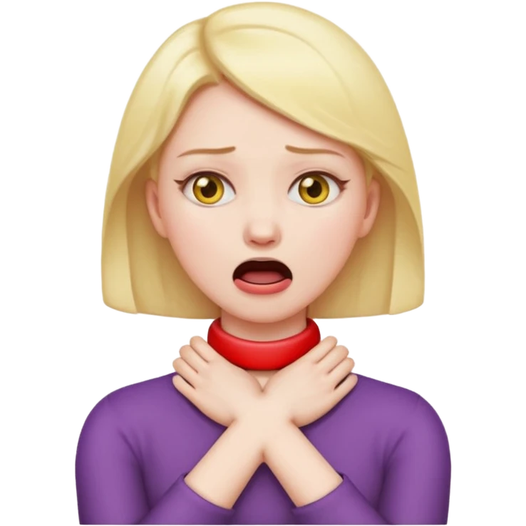 female choking her neck with her hands with her arms crossed and mouth opened emoji  emoji