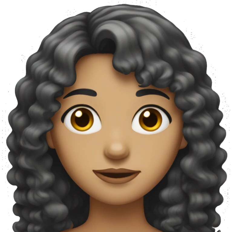 woman with long black curly hair and bangs and dark brown eyes emoji