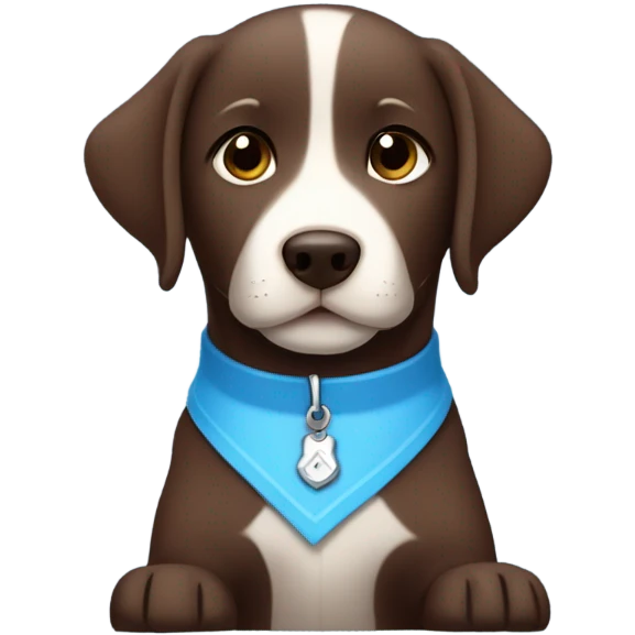 Chocolate labrador adorable little puppy with small white fur on chest and cute blue collar emoji