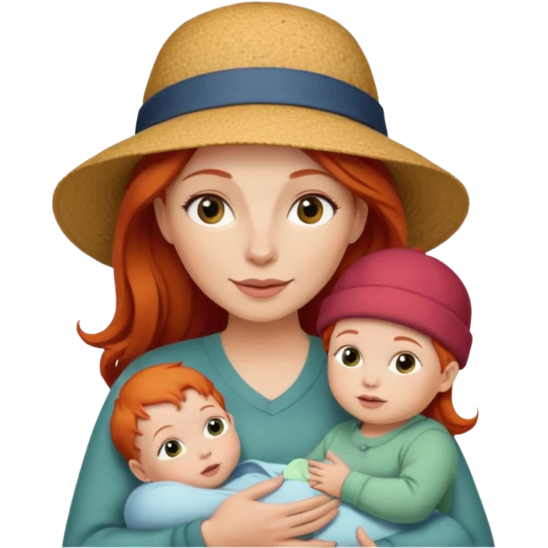red haired Mother with Hats with her baby emoji