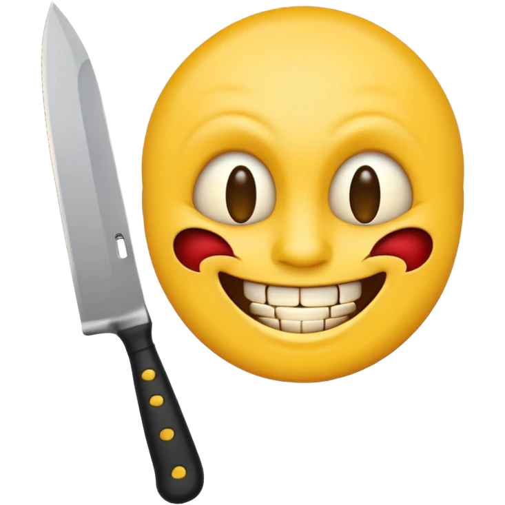 yellow emoji with a knife, psychopathic look, and a smile emoji