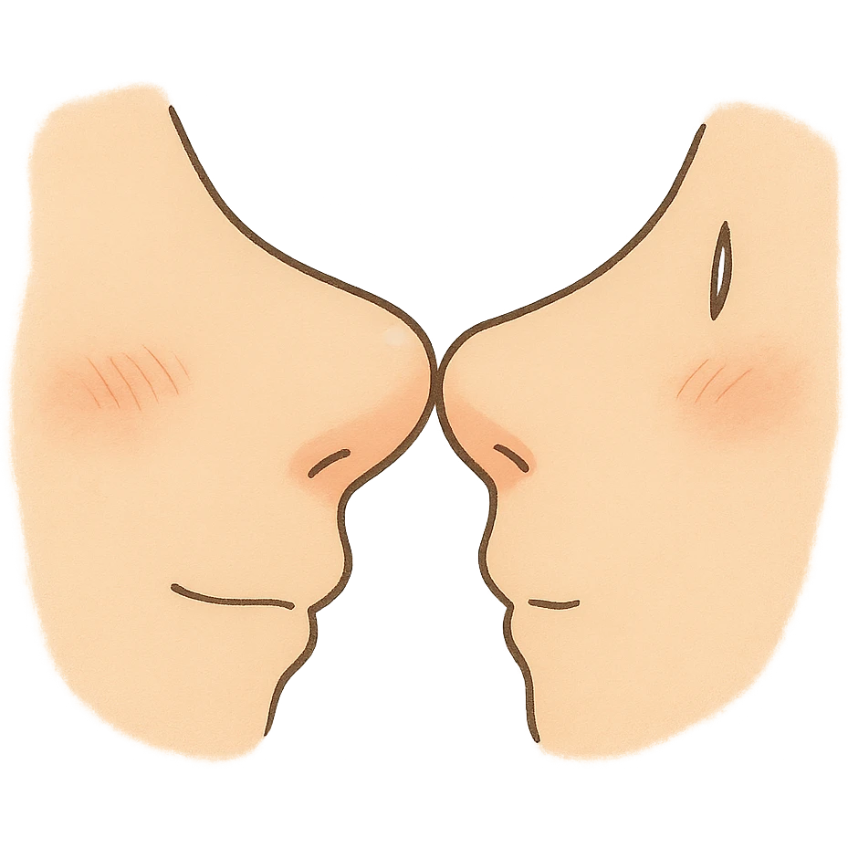 ghibli style two cartoon noses gently bumping, soft colors emoji