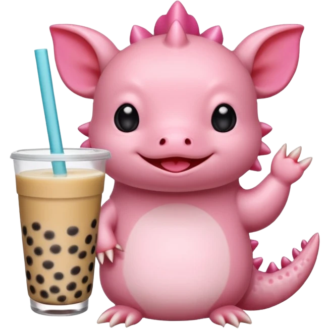 Axolotl waving while drinking boba tea emoji