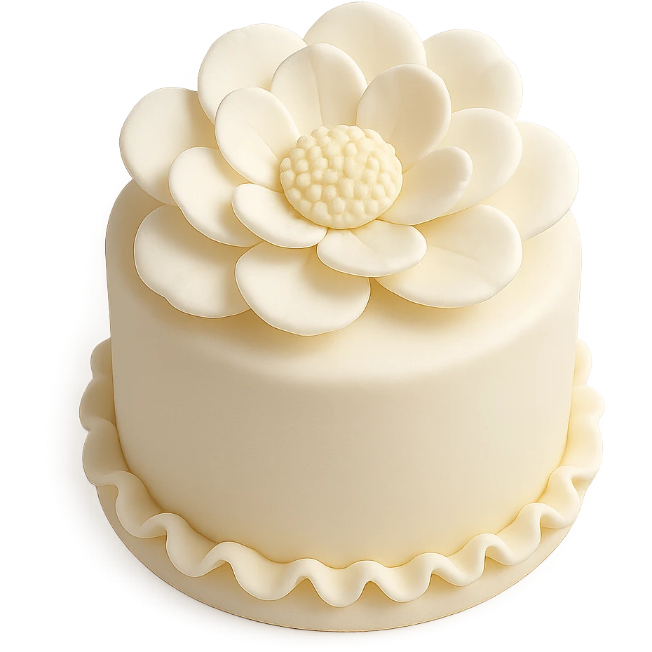 white flower fondant cake art style emoji