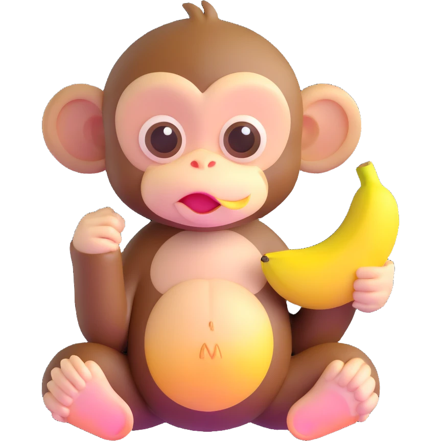 ultra cute baby monkey with enormous adorable eyes peeling a banana, pastel colors emoji