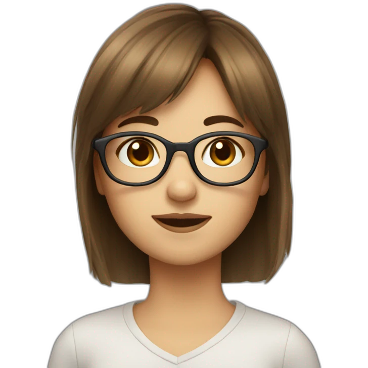 Girl with brown hair and bangs and glasses emoji