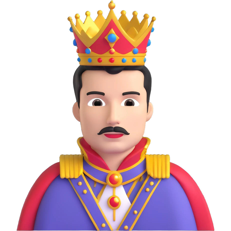 Freddie Mercury with crown and royal cape emoji