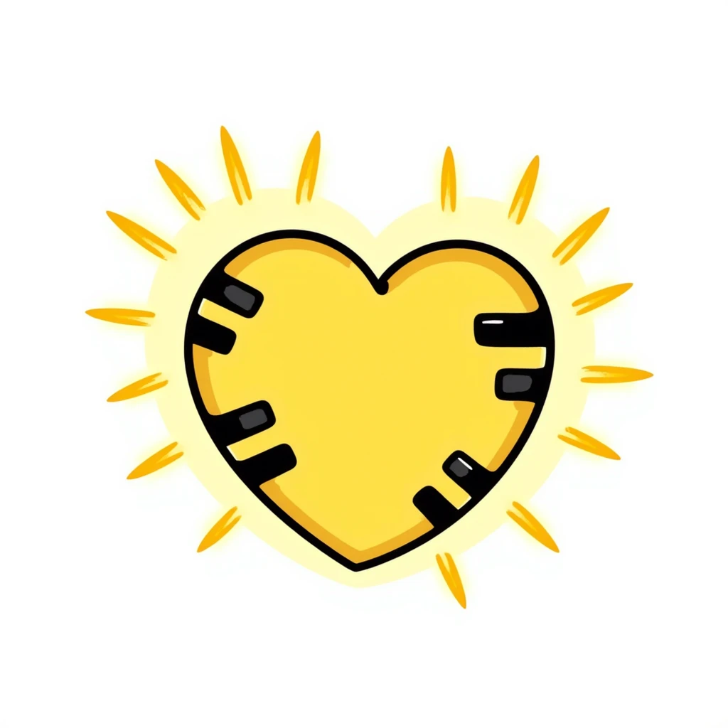 yellow heart with black stripes, pulsating with yellow energy particles emoji
