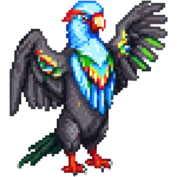 very simple low-detail pixel art party parrot with chunky pixels in an exaggerated pose emoji
