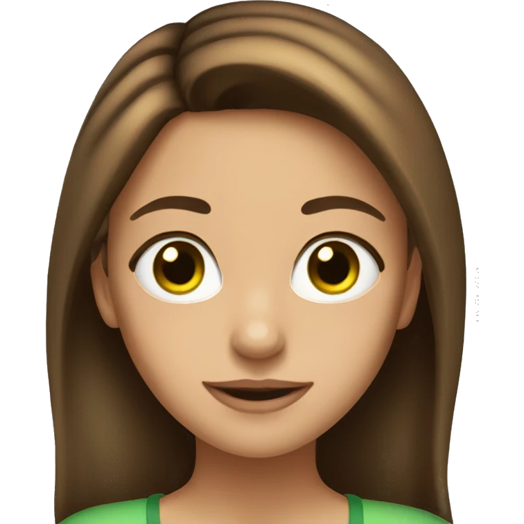 pretty girl with cuyrly brown hair and green ey emoji