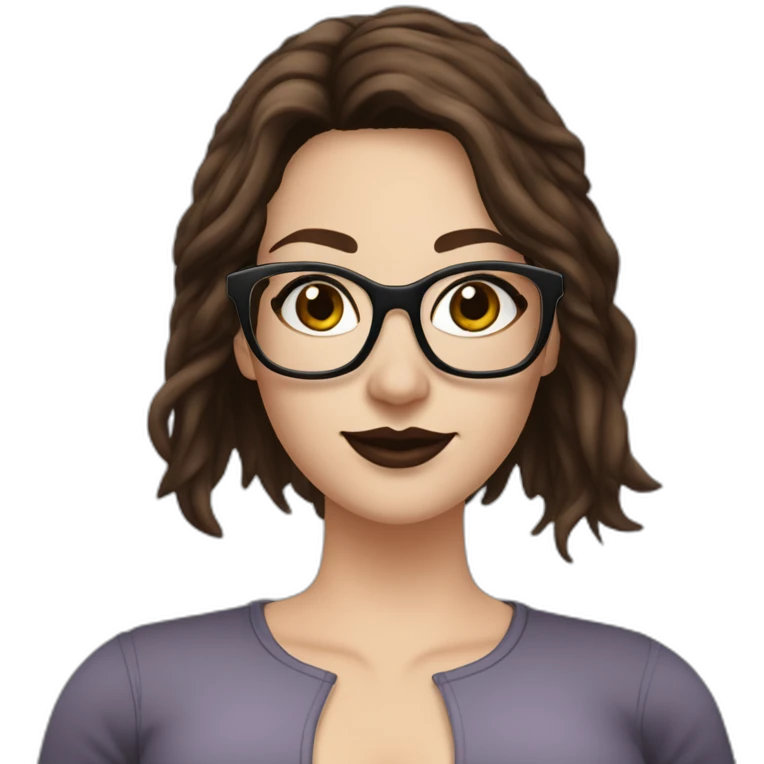 Sexy-Caucasian-Mum-goth-long-brown-hair-dark-brown-eyes-glasses-plus-size-upturned-nose emoji