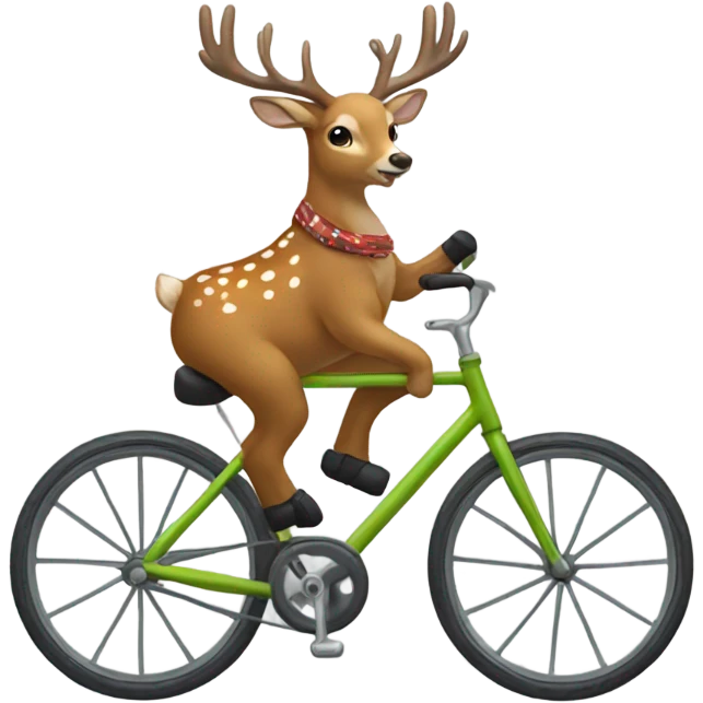 A deer with socks on his antlers while riding a bike emoji