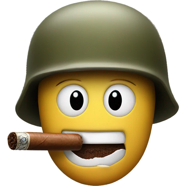 smiley emoji with an army helmet, face paint and a cigar in his mouth emoji