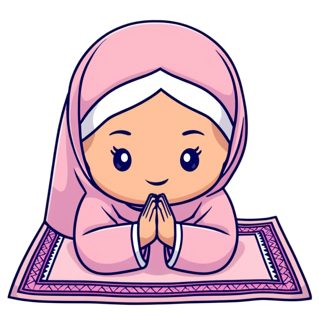 baby Muslim girl wearing pink dress on a light pink prayer rug emoji