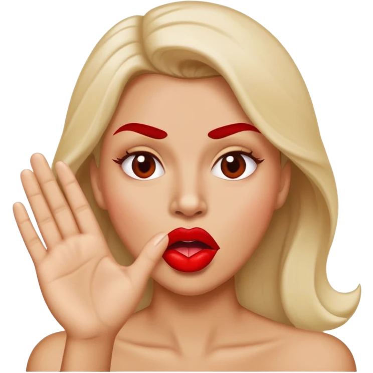 Making a stank face with big lips and hand waving across mouth  emoji