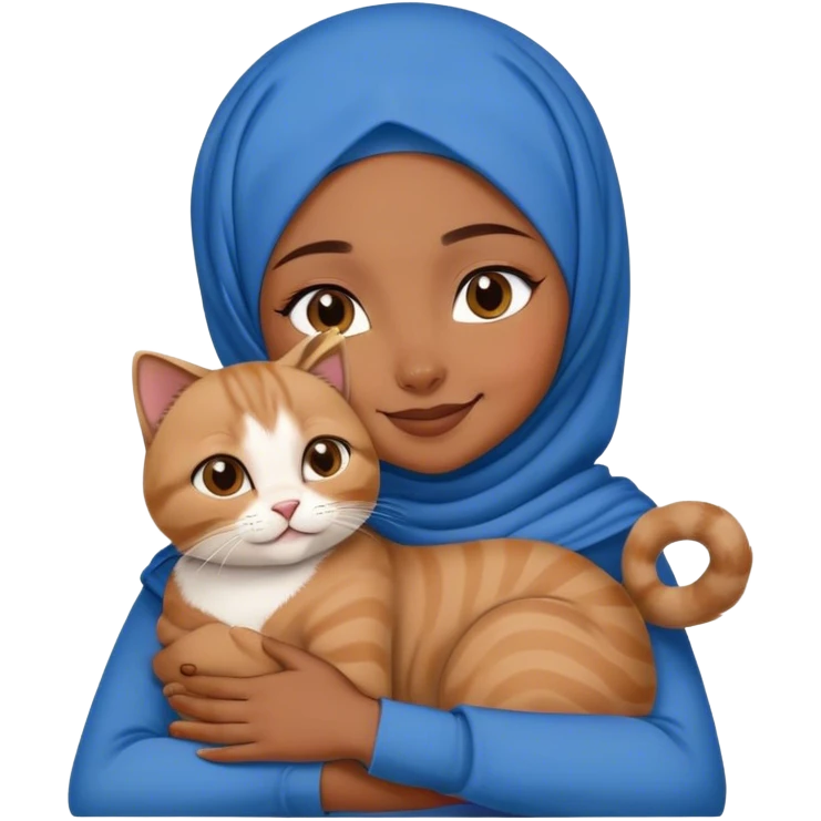 Hijab girl smile huggin Scottishfold blue cat  emoji
