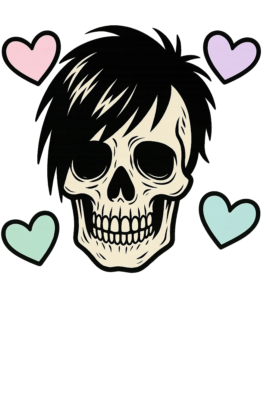 emo skull with pastel hearts, no background emoji