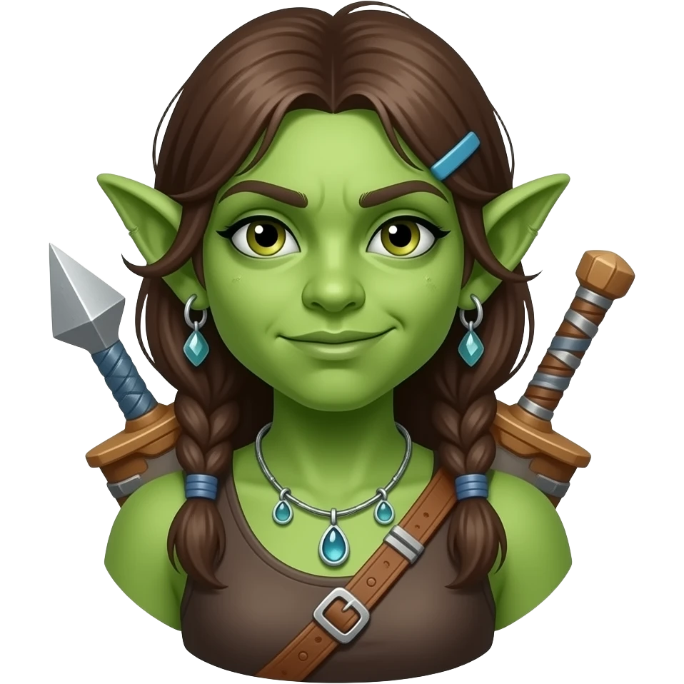 Bust of Kind Green Goblin girl fantasy adventurer with junk trinkets emoji