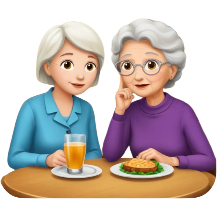 conversación dentro de un restaurant  dos personas y una de las persoans sea una abuela y el otro un adulto de 27 años mujer abuela y hombre joven emoji