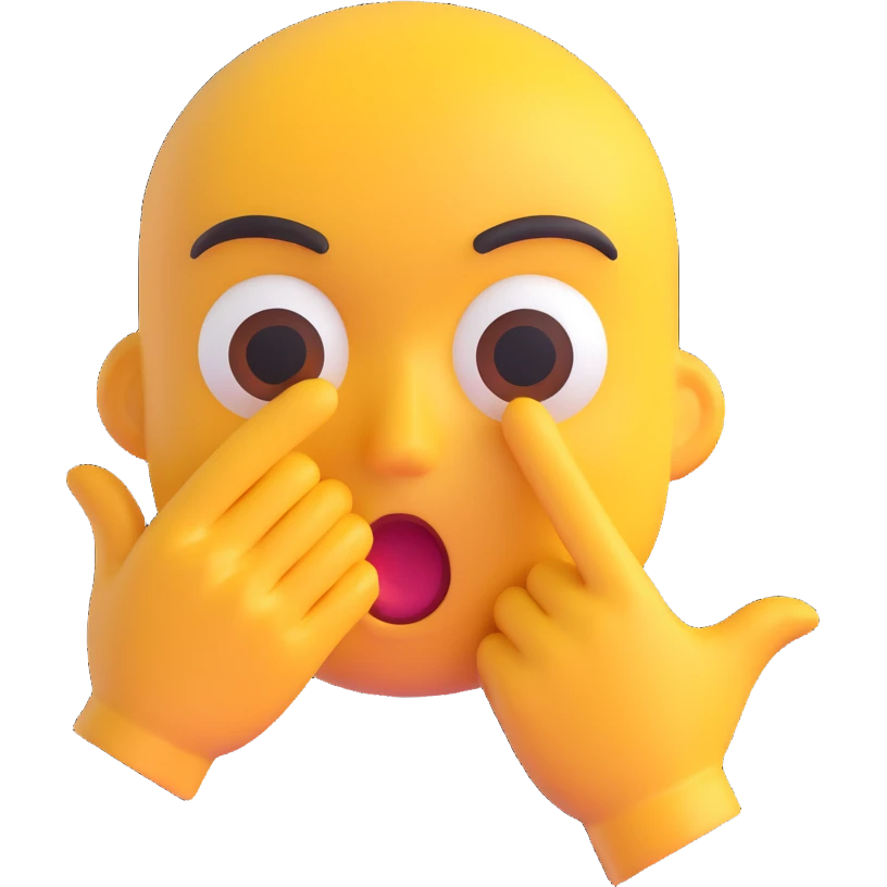 şaşırmış bir yüz, elini ağzına götürmüş, 3D emoji tarzında, arka plan olmadan emoji