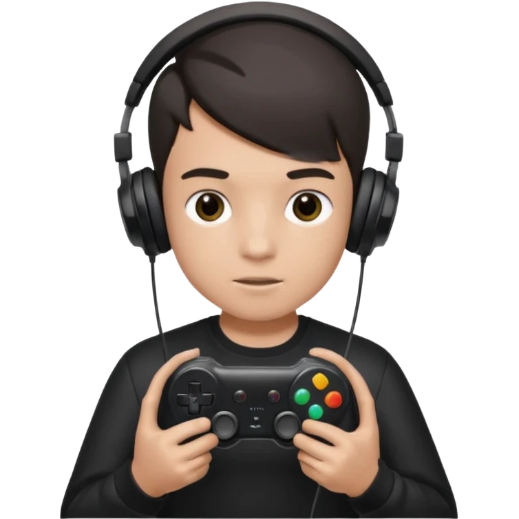 boy with headphones holding all black game controller emoji