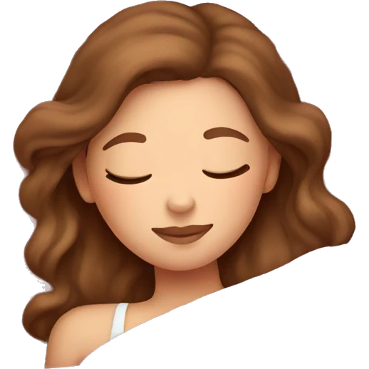 White girl with brown hair sleeping with pink blanket emoji