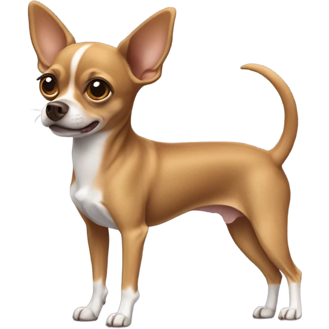 Brown chihuahua mix. He has skinny legs and ears that partially flop over like a rat terrier emoji
