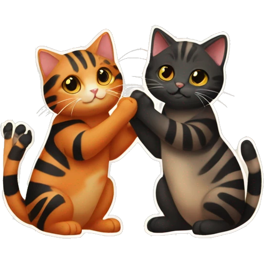 orange striped cat and black tortiseshell cat holding hands emoji
