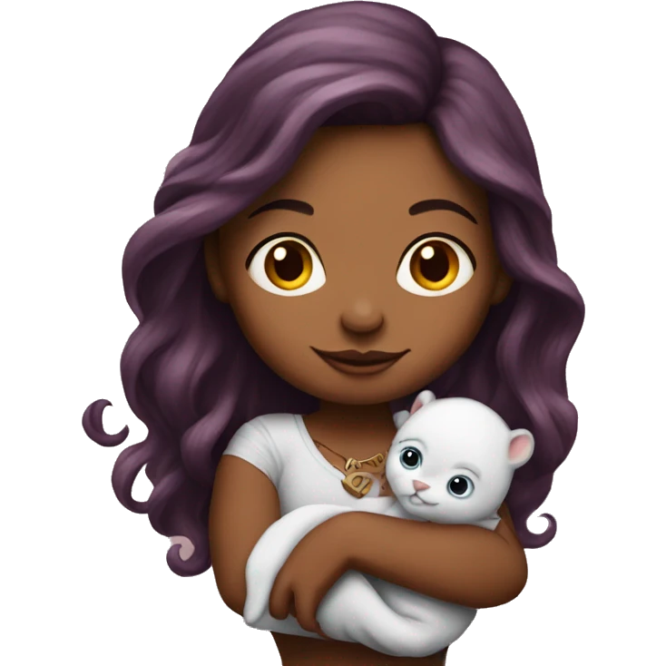 Beautiful tattooed burgundy long haired woman holding a baby emoji