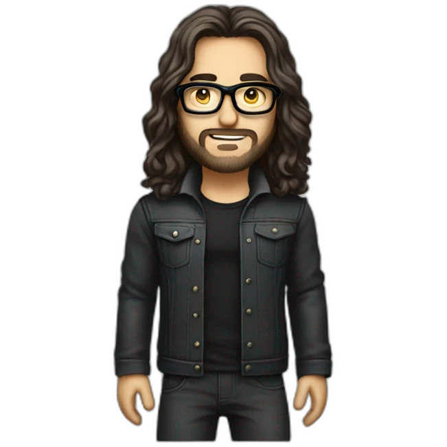 male caucausian designer with long hair and black rimmed glasses heavy metal emoji