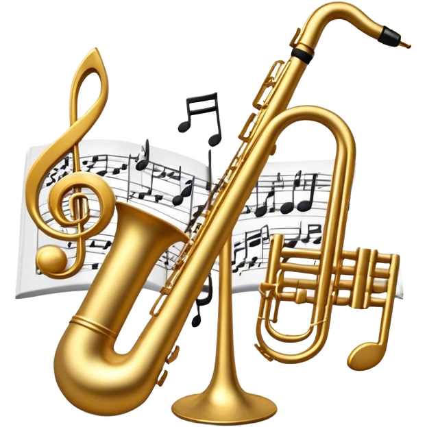 Create a sophisticated and elegant emoji that represents orchestration and arrangement. The design should feature a conductor’s baton, musical notes, and a symphonic score, symbolizing the process of arranging and orchestrating music. Incorporate instruments like a violin, trumpet, and piano keys subtly in the background, representing different sections of the orchestra. Use classical and refined colors such as gold, deep red, and black to evoke the grandeur and precision of orchestration. The background should be transparent. emoji