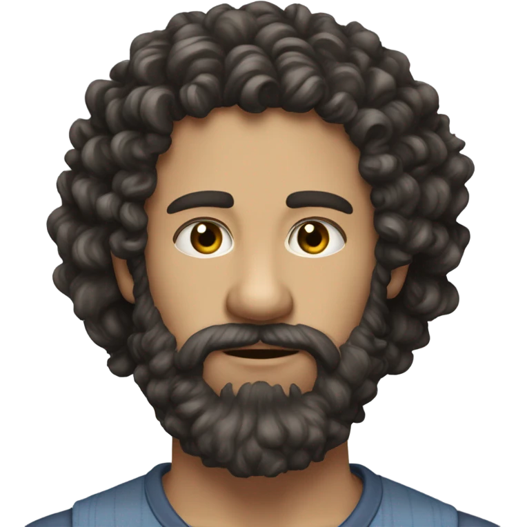long curly dark beard curly hair, pale skin  emoji