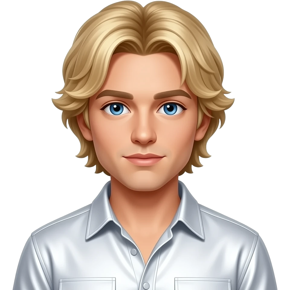 Nick Carter from Backstreet Boys with blue eyes, blonde 90s medium mushroom cut hair, white metallic shirt emoji
