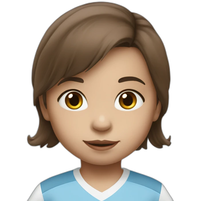 2 year old girl with long brown hair and eyes wearing Manchester City football shirt emoji