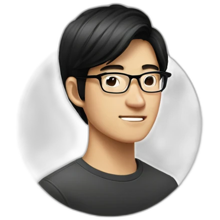 Asian 20 years old software engineer with glasses and Tim Cook black hair emoji