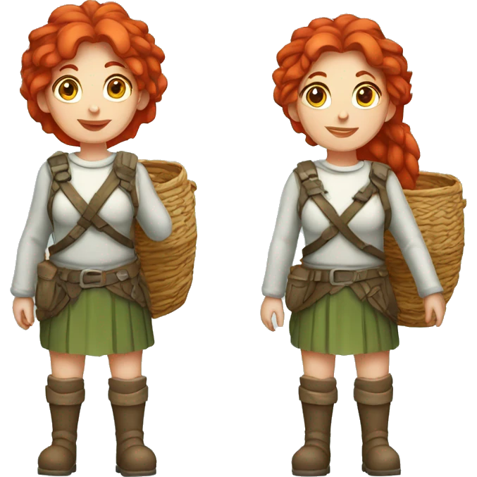 red hair female winter mountaineer with Easter basket and Greek flag emoji