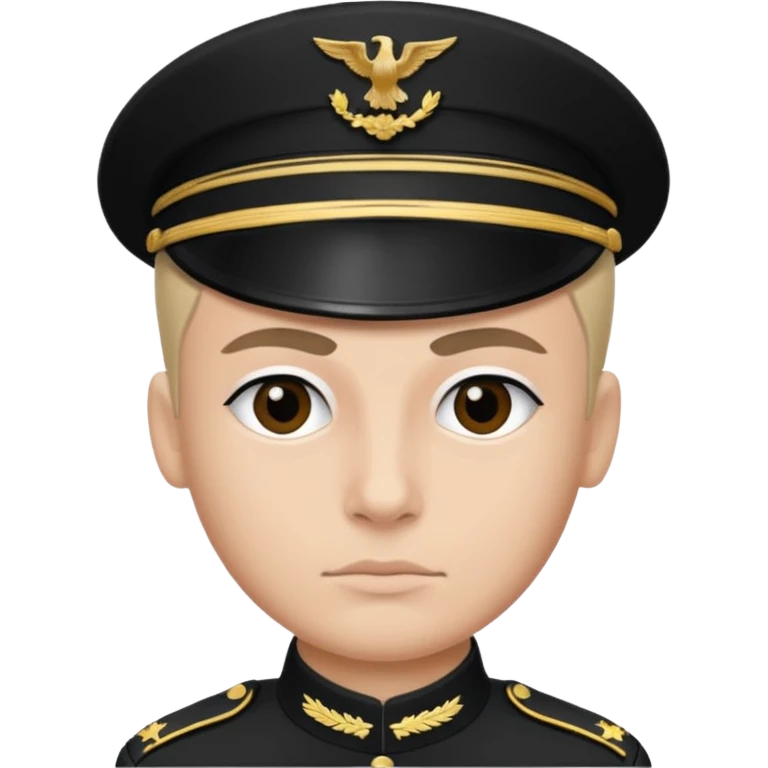 Uma pessoa, preto e branco, como se fosse as televisões de antigamente sem cor. Corte tipo militar, com duas sobrancelhas com risquinhos emoji