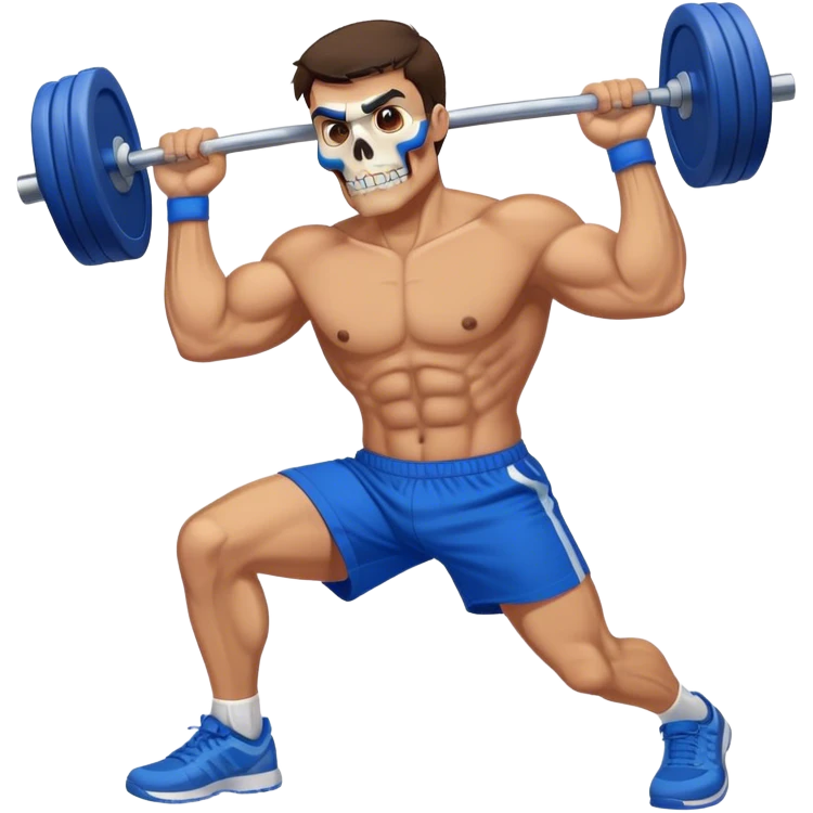brunette buff man with blue shorts skull-crushers exercise emoji