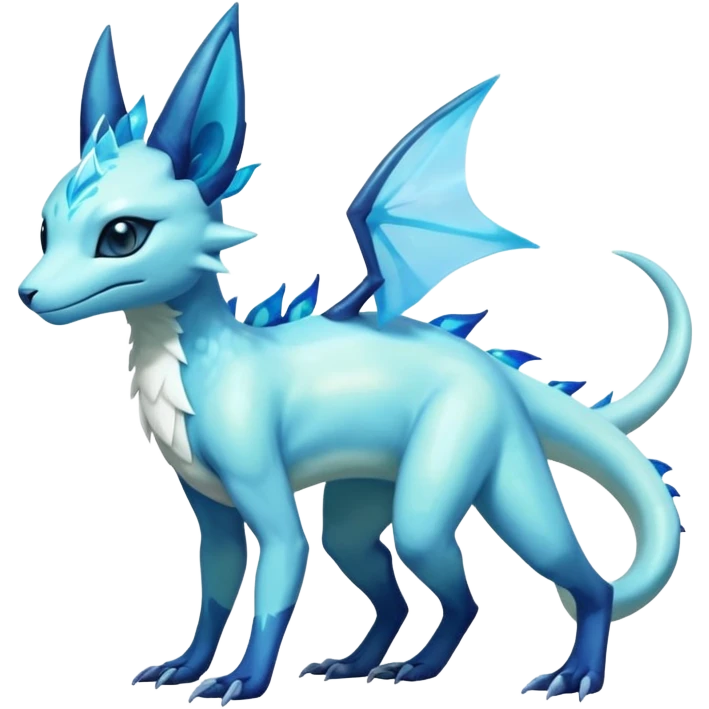 Anthropomorphic Shiny White Iridescent Colorful Exotic Salandit-Aurorus-Glaceon-Fakémon-hybrid-creature (full body)  emoji