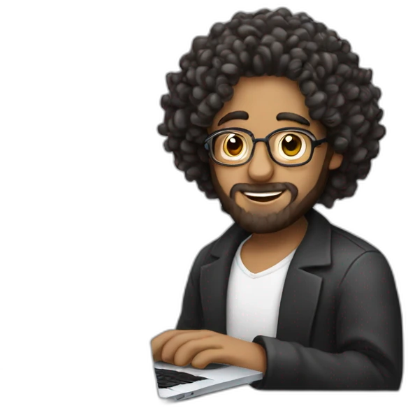 Jew with curly sidelocks holding a MacBook Pro emoji