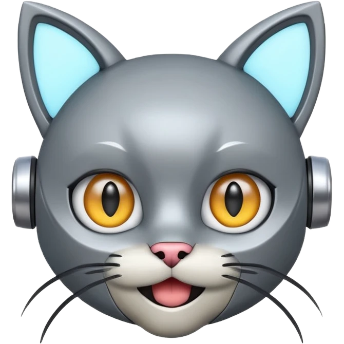 robot looking surprised with cat ears and looks funny emoji