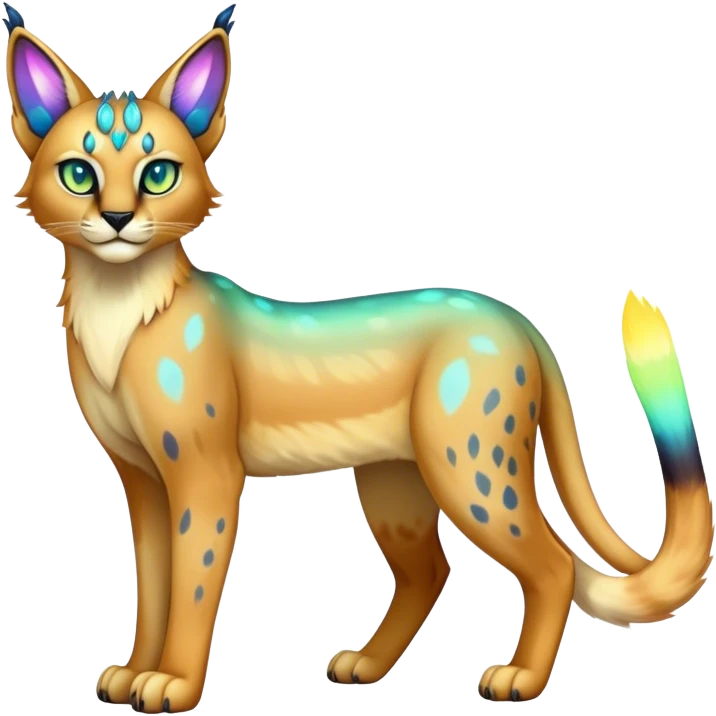 An iridescent transparent luminescent colorful fantasy-lynx-caracal-serval-fakemon-creature-hybrid emoji